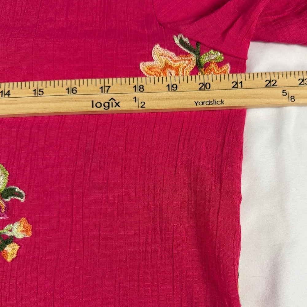 Figueroa & Flower Magenta Floral Embroidered Crinkle Gauze Button Down Shirt XL - Picture 4 of 7